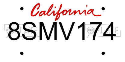 8SMV174 California License Plate