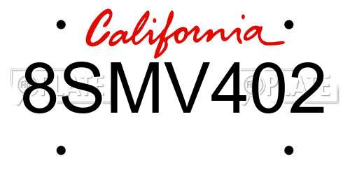 8SMV402 California License Plate