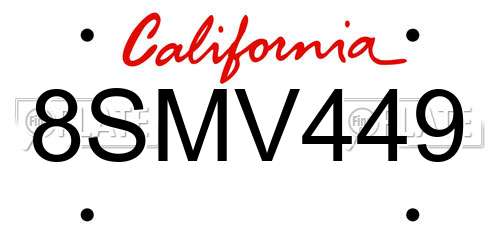 8SMV449 California License Plate