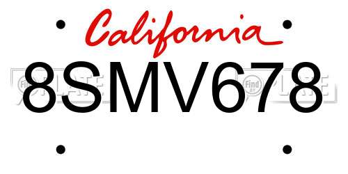 8SMV678 California License Plate