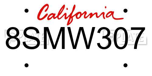 8SMW307 California License Plate