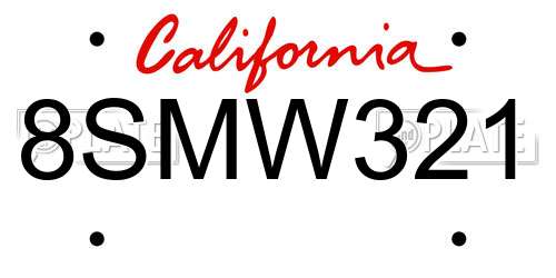 8SMW321 California License Plate