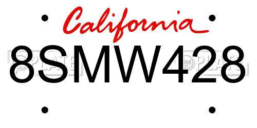 8SMW428 California License Plate