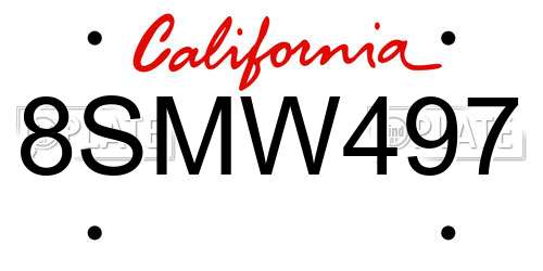 8SMW497 California License Plate