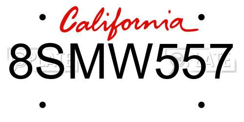 8SMW557 California License Plate