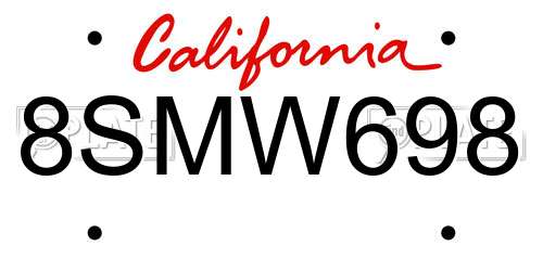 8SMW698 California License Plate