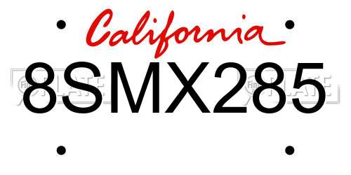 8SMX285 California License Plate