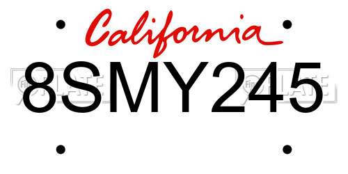8SMY245 California License Plate