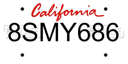 8SMY686 California License Plate