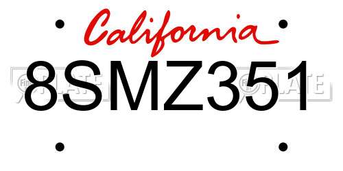 8SMZ351 California License Plate