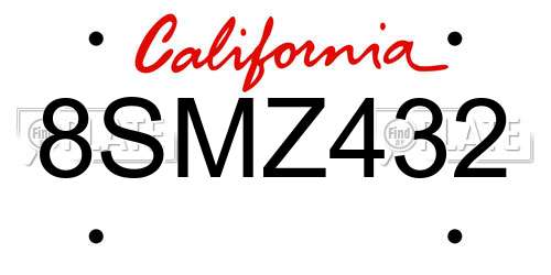 8SMZ432 California License Plate