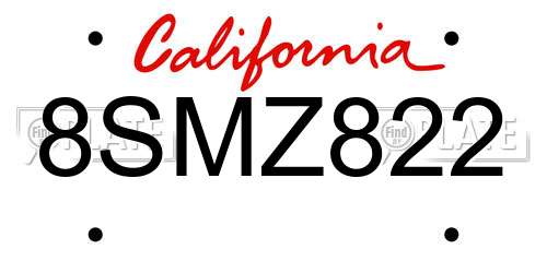 8SMZ822 California License Plate
