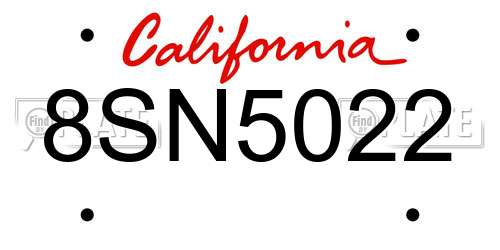 8SN5022 California License Plate