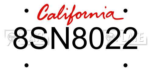 8SN8022 California License Plate