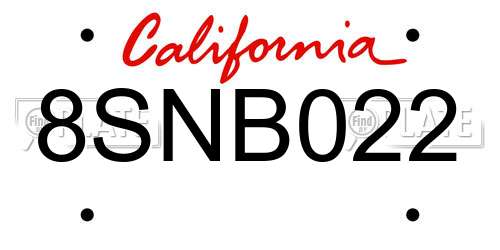 8SNB022 California License Plate