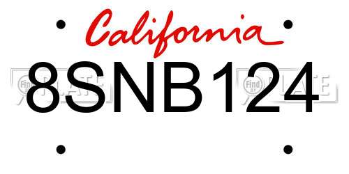 8SNB124 California License Plate