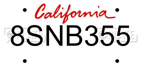 8SNB355 California License Plate
