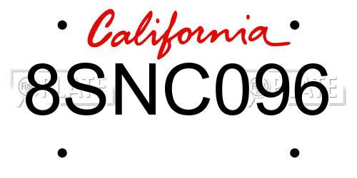 8SNC096 California License Plate
