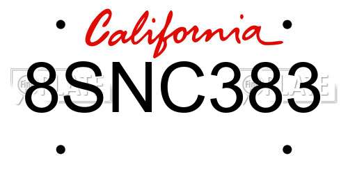 8SNC383 California License Plate