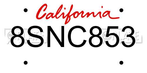 8SNC853 California License Plate