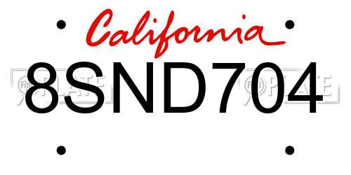 8SND704 California License Plate