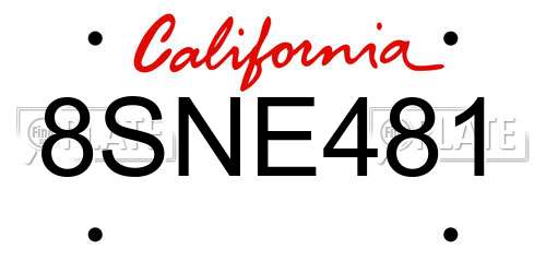 8SNE481 California License Plate