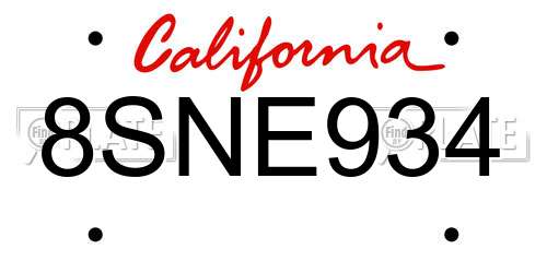 8SNE934 California License Plate