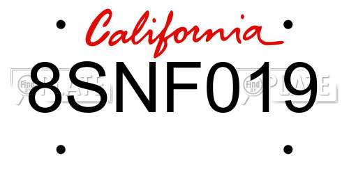 8SNF019 California License Plate