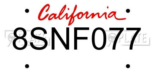 8SNF077 California License Plate