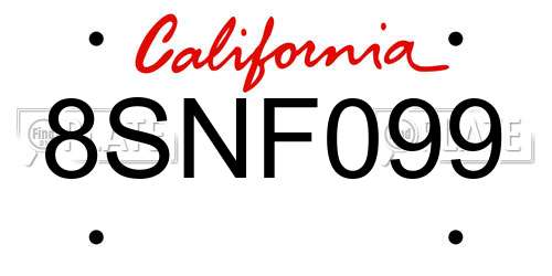 8SNF099 California License Plate