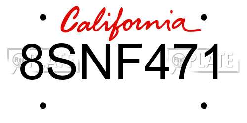 8SNF471 California License Plate