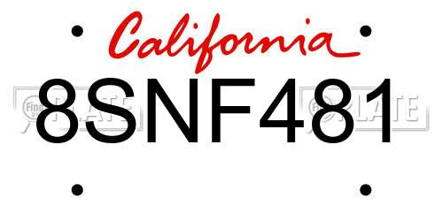 8SNF481 California License Plate