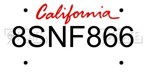 8SNF866 California License Plate