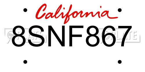 8SNF867 California License Plate