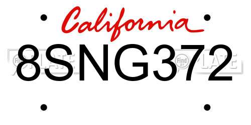 8SNG372 California License Plate