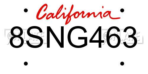 8SNG463 California License Plate