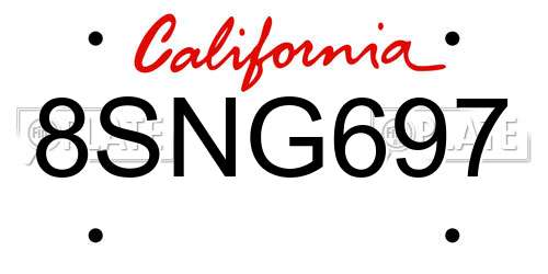 8SNG697 California License Plate