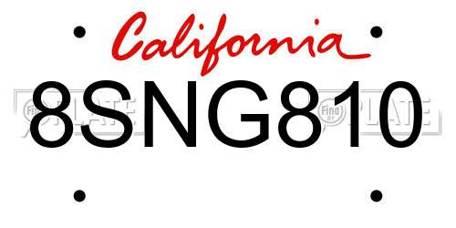 8SNG810 California License Plate