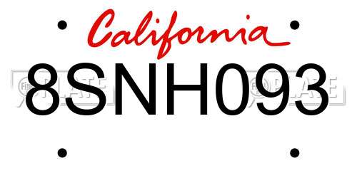 8SNH093 California License Plate