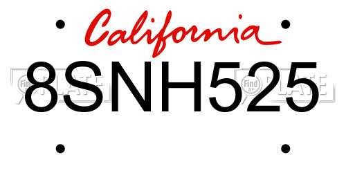 8SNH525 California License Plate