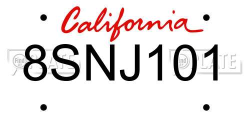 8SNJ101 California License Plate