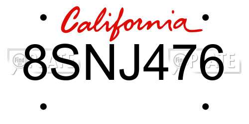 8SNJ476 California License Plate