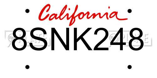 8SNK248 California License Plate