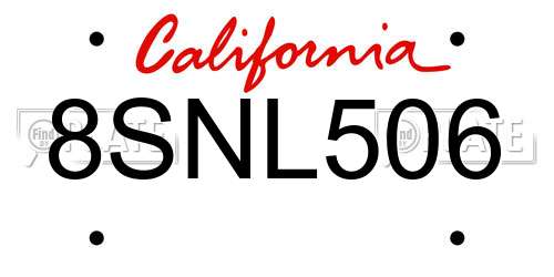8SNL506 California License Plate