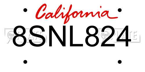 8SNL824 California License Plate