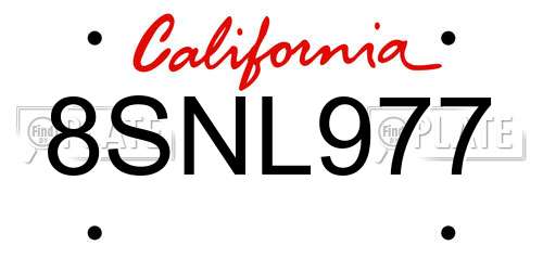 8SNL977 California License Plate
