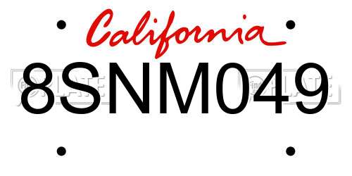 8SNM049 California License Plate