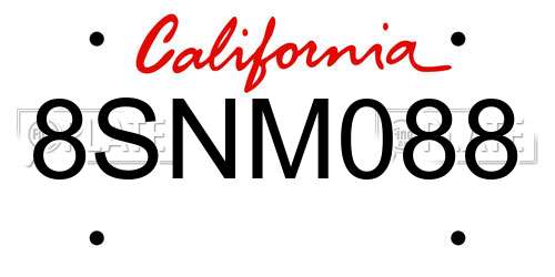 8SNM088 California License Plate