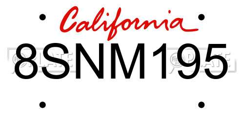 8SNM195 California License Plate