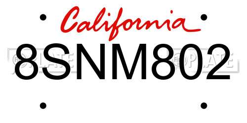 8SNM802 California License Plate